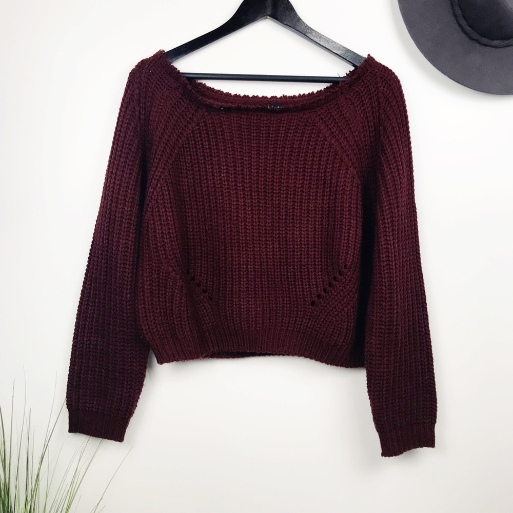 Moon & Madison Raw Hem Off the Shoulder Sweater